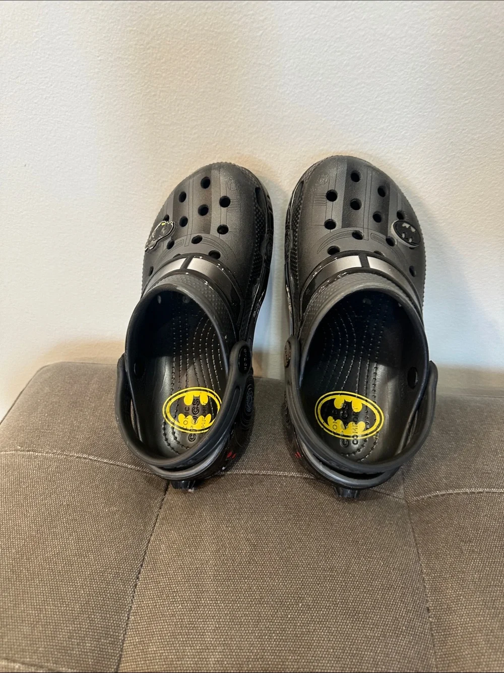 CROCS Kids Black Clog Sandals with Yellow Batman Logo